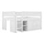 Lit mezzanine double pleine grandeur, lit mezzanine en bois avec armoire de rangement et panneau noir, tablettes ouvertes, garde-corps et échelle-1981721036