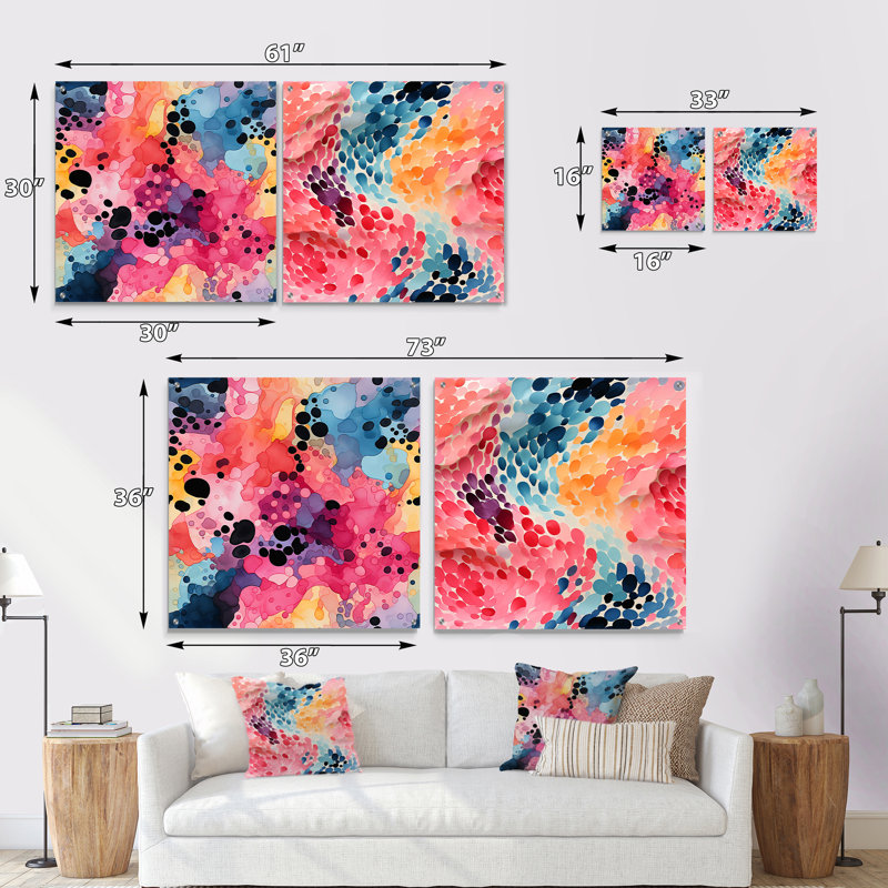 Corderall - Ensemble de 2 peintures murales abstraites en acrylique, H 36 po x l 73 po