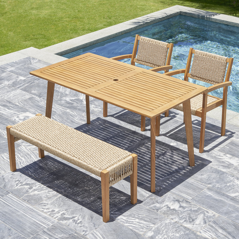 Lonan 4 - Person Acacia Solid Wood Patio Dining Set Rectangular Table