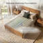 Lit plateforme double moderne en bois massif avec lattes en bois robustes, aucun sommier nécessaire - Seadrift-379724074-379724054