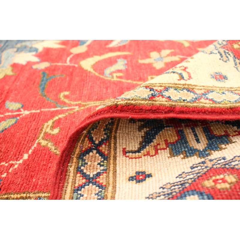 Tapis unique en laine noué à la main style Ouzbék Gazni des années 2010 de 5 pi 11 po x 9 pi 5 po rouge Haskin
