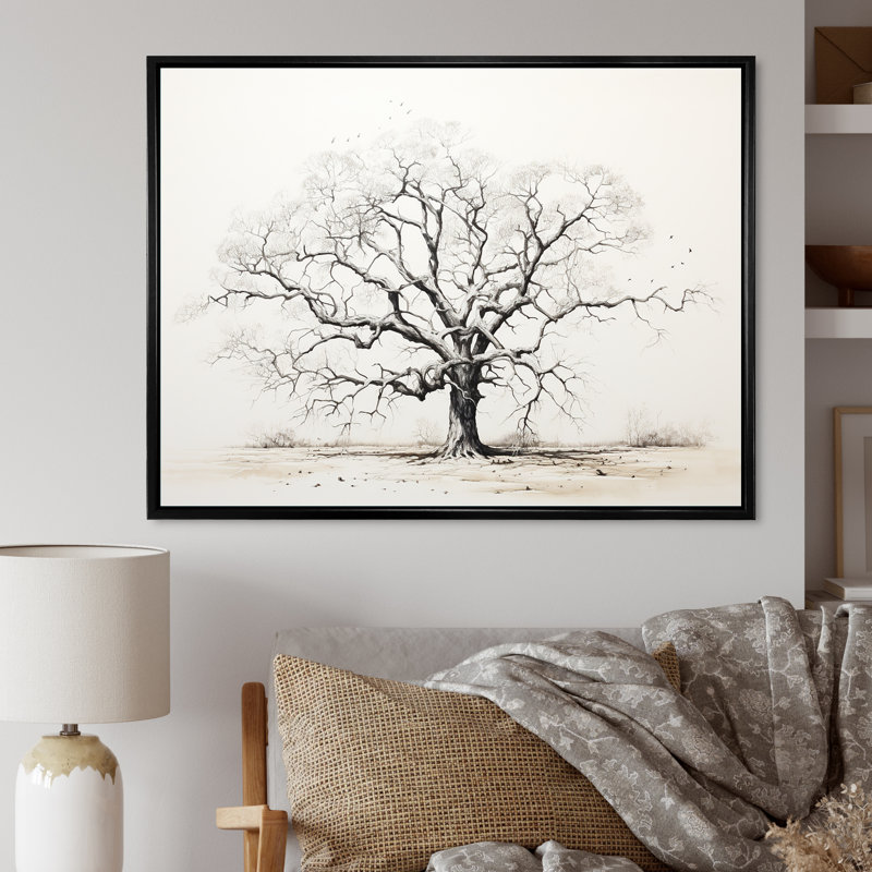 Arbre africain, minimalisme III, sur toile, H 30 po x l 40 po x P 1,5 po, Cadre flottant noir