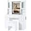 Meuble-lavabo blanc 41,4 po avec éclairage réglable, 5 tiroirs, 4 armoires, station de charge, tabouret rembourré et extérieur rétro - configuration idéale pour une chambre à coucher