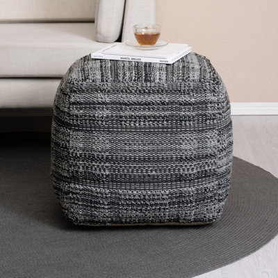 Yinka 18"W Striped Upholstered Pouf Ottoman