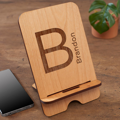 Initial Personalized Wooden Phone Holder Accessory