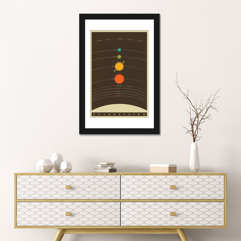 Système solaire par Jazzberry Blue - imprimé, L 16 po x H 24 po, Papier d'art encadré noir, Blanc