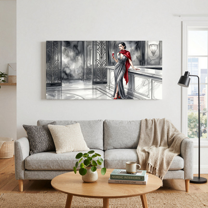 Ensemble de 1 tableau sur toile représentant une femme élégante, L 32 po x H 16 po, Toile tendue