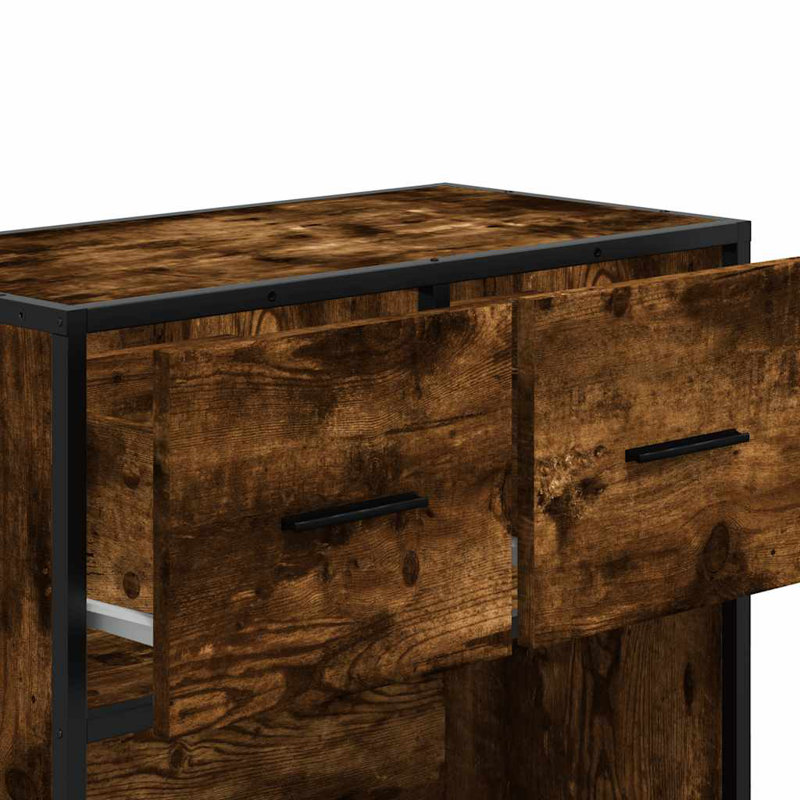 60cm W Metal Bedside Table, Smoked Oak