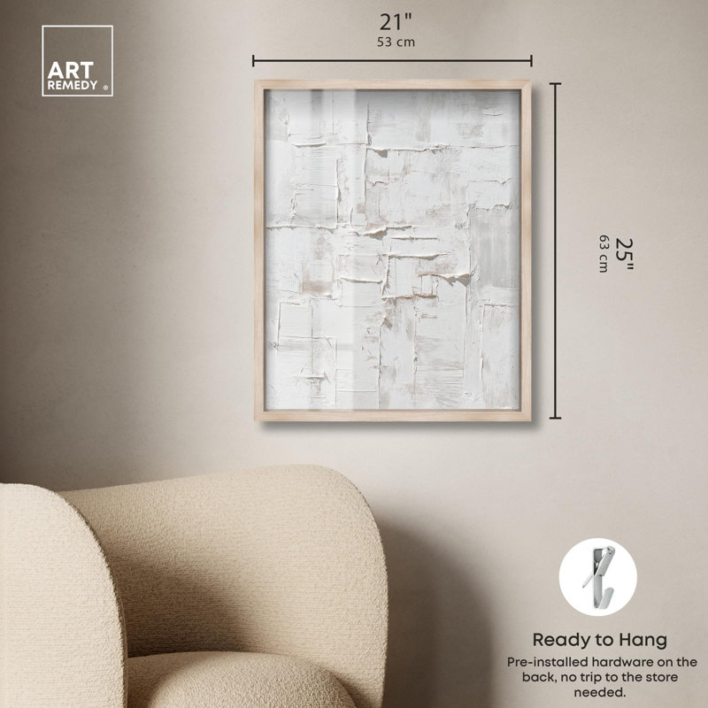 «White Palimpsest Surface I Boho Art Shadowbox» par Art Remedy, Crème, H 25 po x l 21 po