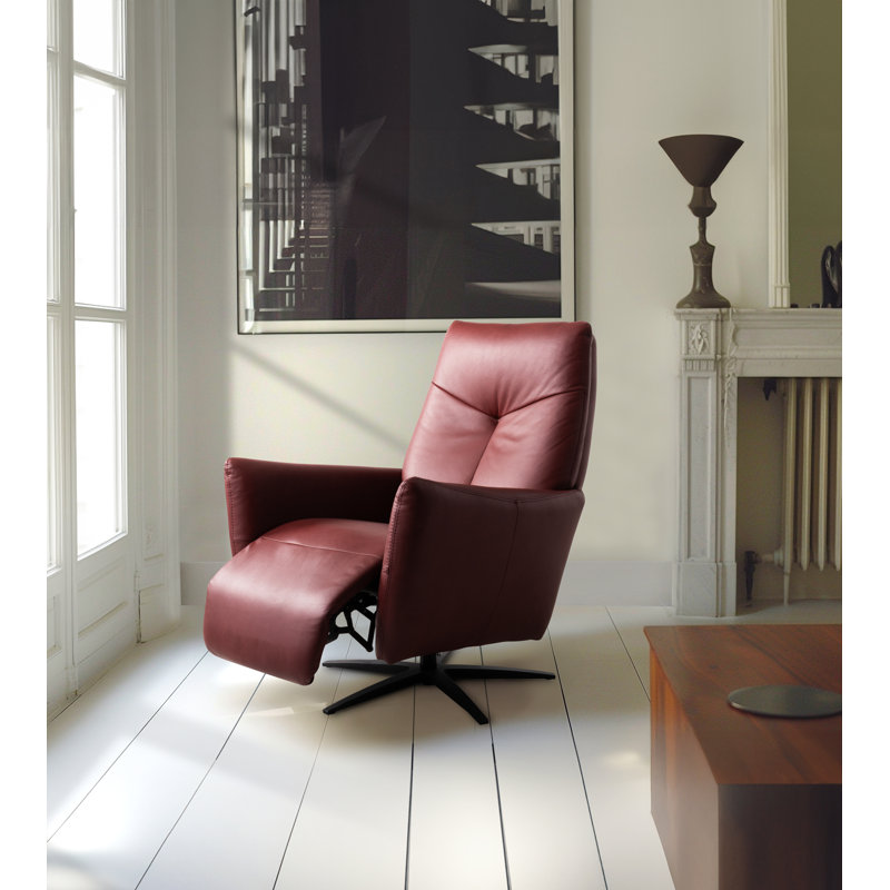 Luxor Genuine Leather Swivel Power Recliner, Red