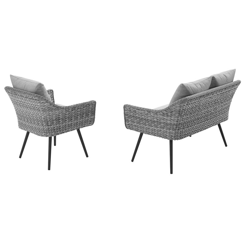 Gray 2-Piece Outdoor Patio Wicker Rattan Loveseat and Armchair Set