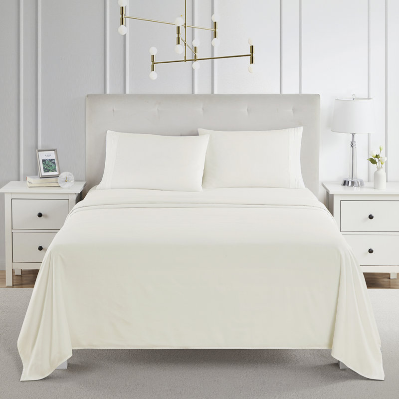  Ensemble de draps double brossé de luxe pour hôtel avec draps et taies d'oreiller très doux, Blanc cassé, Très grand