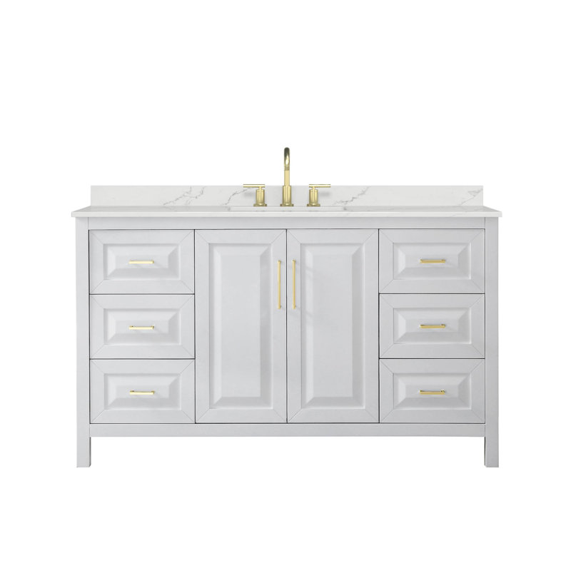 Daria 60'' W Vanity, White, Brushed Gold, Giotto Quartz