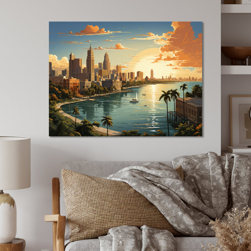 Miami Sunshines State II - impression sans cadre sur métal, H 12 po x l 20 po x P 1 po