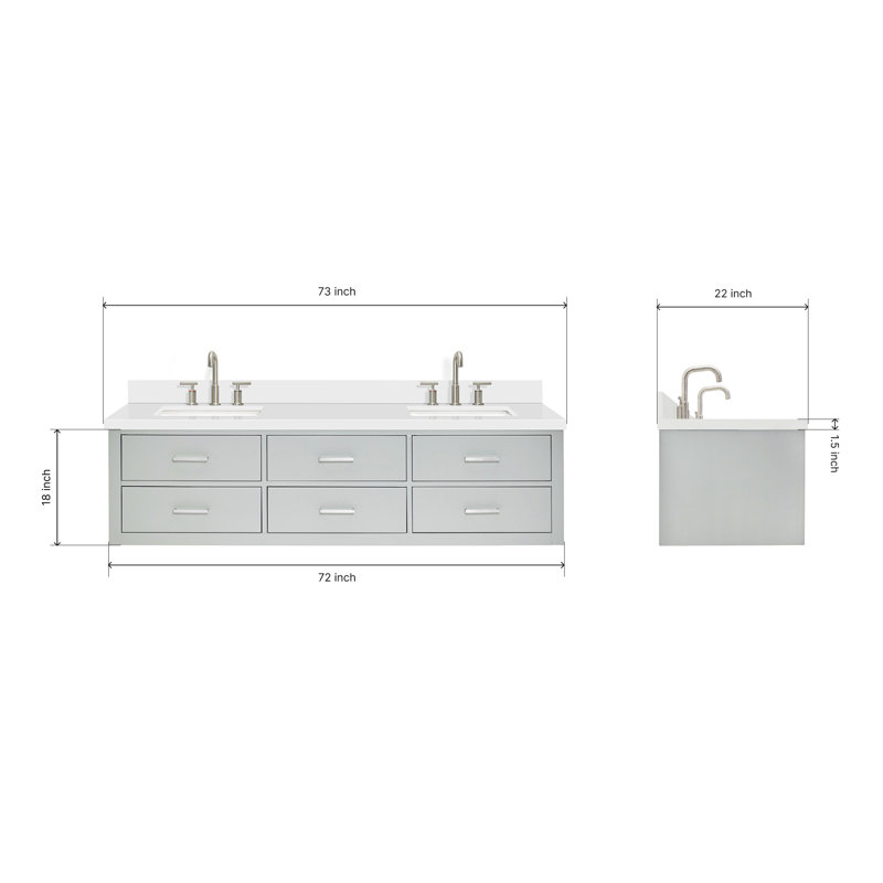 73'' W Double Vanity, Gray, Brushed Nickel, 73"