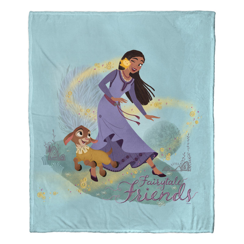 Fairytale Friends Blue Sherpa Throw Blanket