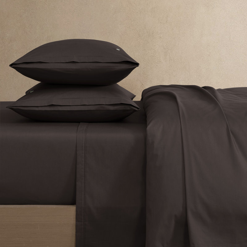 Lacoste Cotton Percale Sheet Set, Crisp Feel & Breathable Bedding, Deep Pocket Fitted Sheet, Dark Grey, King, Dark Gray
