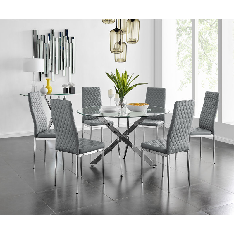 Ensemble de table de salle à manger Tierra Sleek, 6, Gris/Argenté