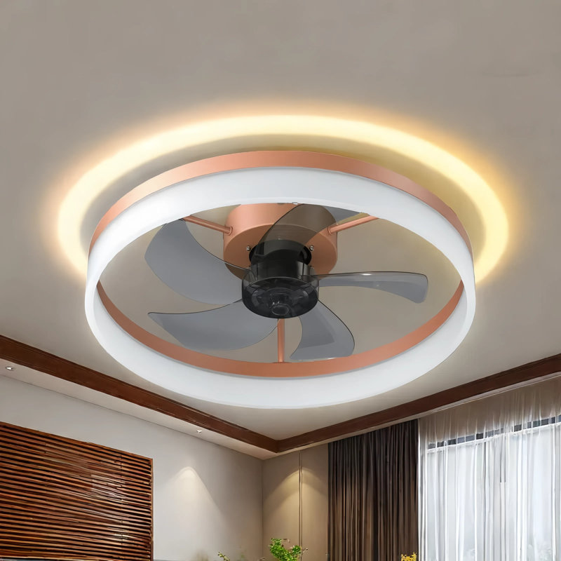 Integrated LED Low Profile Ceiling Fan With Dimmable Light - 5-Speed Remote Control & 1/2-Hour Timer - Black Smoke Ash Blades - Energy Efficient DC Motor
