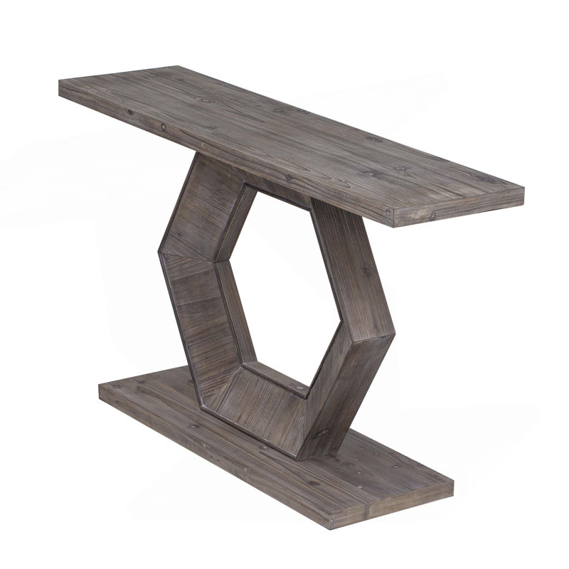 Modern Entryway Table With Innovative Hollow Hexagon Leg Structure & Premium Fir Veneer Finish, Natural Wood