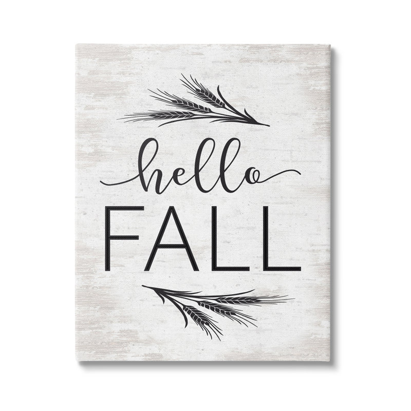 «Hello Fall», calligraphie rustique, brins de blé, bordure botanique encadrée noire, art texturé par lettres et lignes