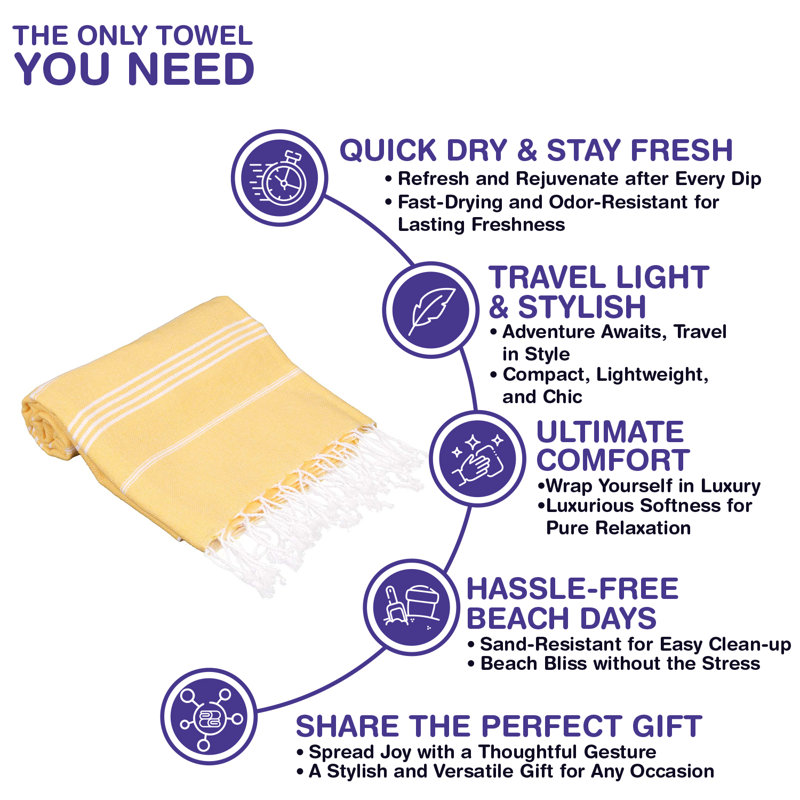 Ensemble de 6 serviettes pour lit de plage en coton turc Alize, Jaune