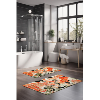 Eakly Luxury Bathmat Set (2 Pieces), 100% Polyester, 16.0 x 23.6 inches & 23.6 x 39.4 inches | Non-Slip Antibacterial Design, 0.3 in Pile Height | Machine Washable, Durable & Easy to Clean | Ideal for Bathroom Décor