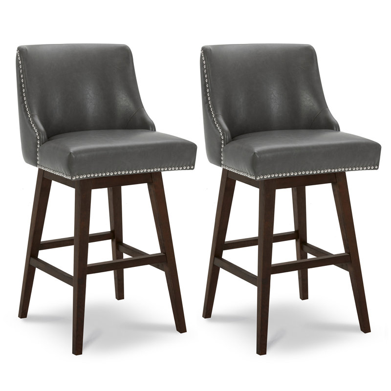 Tabouret de bar et de comptoir Arvelle, Similicuir rétro gris caillou, Tabouret de bar (siège d'une hauteur de 30 po)