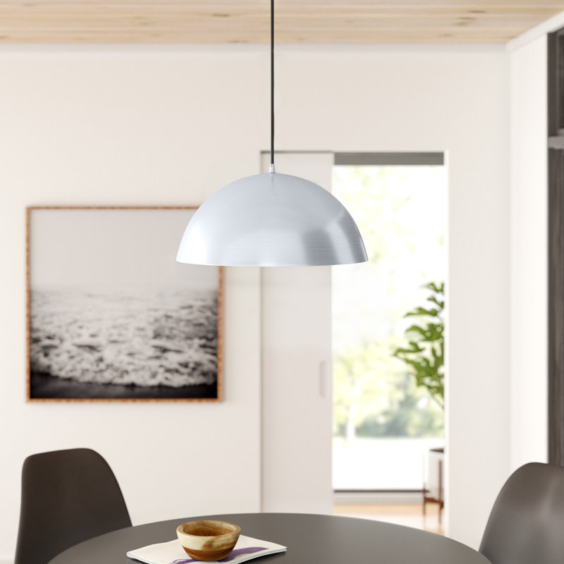 Rancourt 1-Light Dimmable Single Dome Pendant, Black, 6.7" H x 11.8" W x 11.8" D