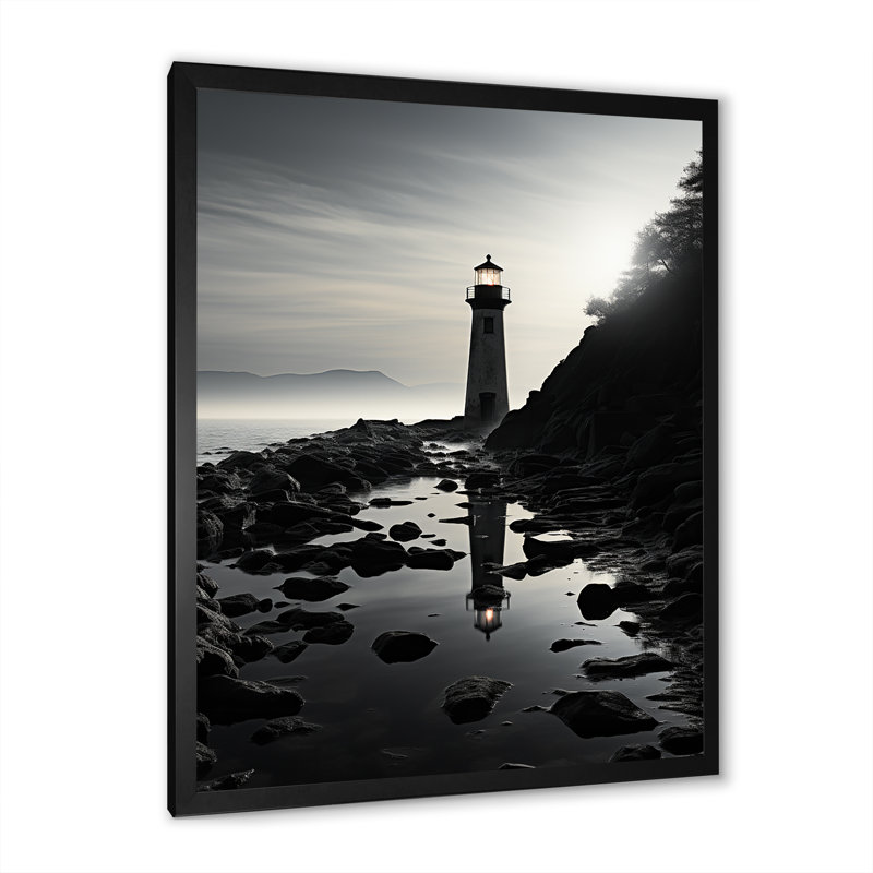 Phare, paysage d'imitation sur toile, H 32 po x l 24 po x P 1 po, Cadre simple noir