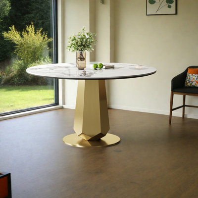 Space-saving Modern Dining Tables With Sintered Stone, Gold Finish, Perfect For Apartments