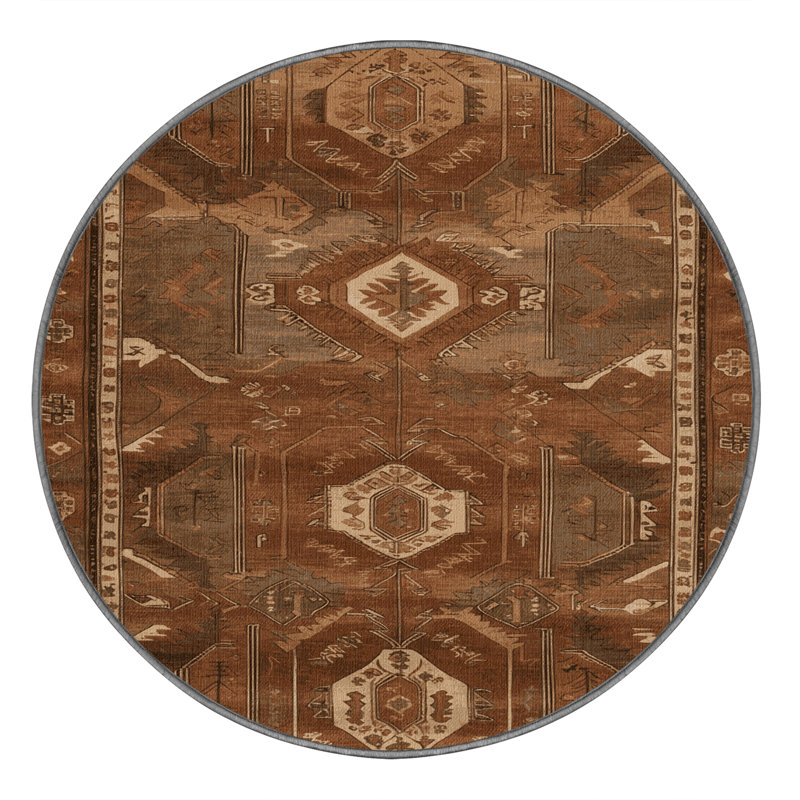Tapis brun turc lavable à la machine, Rond 7 pi