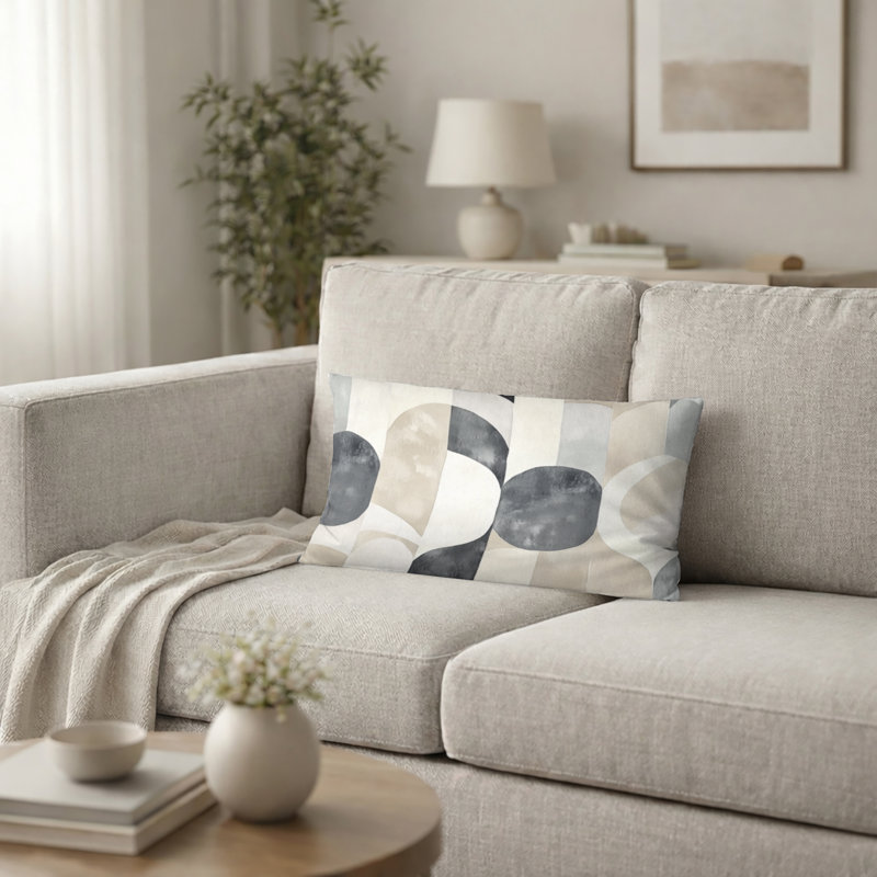 Coussin géométrique à motif géométrique neutre, H 12 po x l 20 po
