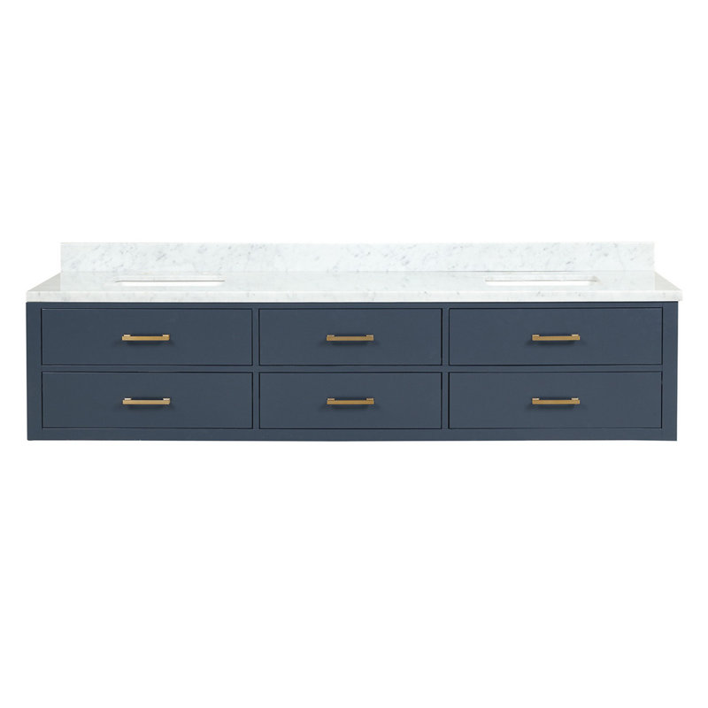 Meuble-lavabo double bleu 84 po X P 22 po D, avec plateau en marbre de Carrare, Bleu