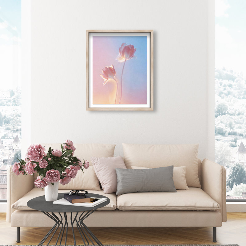 Iridescent Tulips Print by Oliver Gal, 21.5"H x 25.5"W, Natural Oak Shadowbox