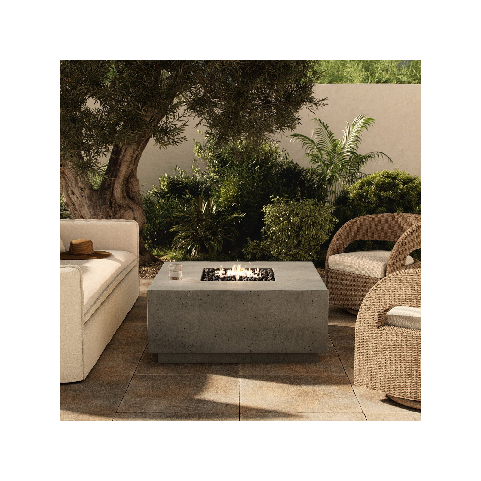 Ella Square Fire Pit Table, Pewter Concrete