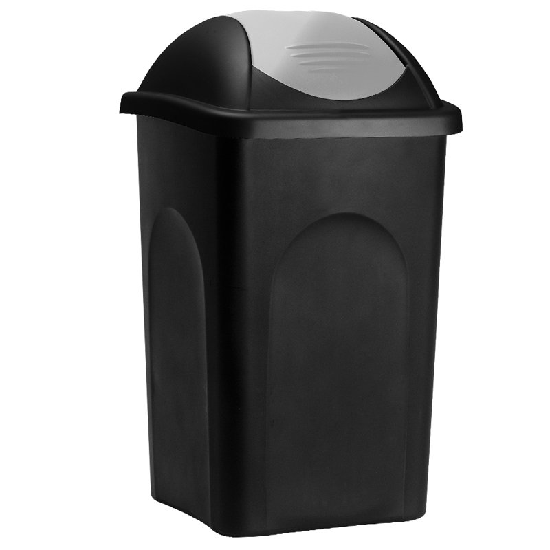 60 Litre Swing Top Trash Can, Black/Silver