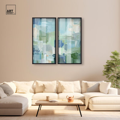 Still Layers II - Ira Colmeva Okehampton, grand ensemble de 2 boîtes-cadres par Art Remedy, cadre noir, 24 x 48