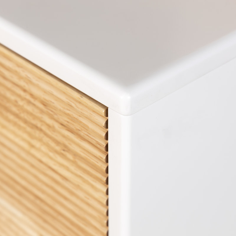 dadada Merry 6-Drawer Dresser for Nursery and Bedroom - Modern Design, Large Storage, Baby-Safe Finish, Anti-Tip Safety, Sturdy Legs & Solid Wood Handles, 47” Wide (White+Natural)