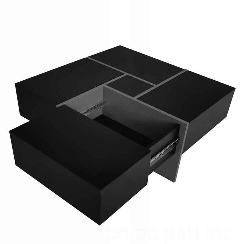 Table basse innovante avec rangement caché et plateau de table extensible pour un salon polyvalent, Noir