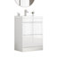 Meuble de salle de bain de 61 cm avec lavabo, 2 tiroirs, lavabo à bords épais et fermeture amortie, poignées design, blanc brillant, système de lavabo fonctionnel, montage simple et unique