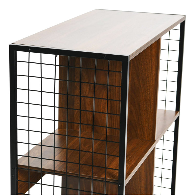 Open Storage Bookshelf with 4 Cube, Walnut