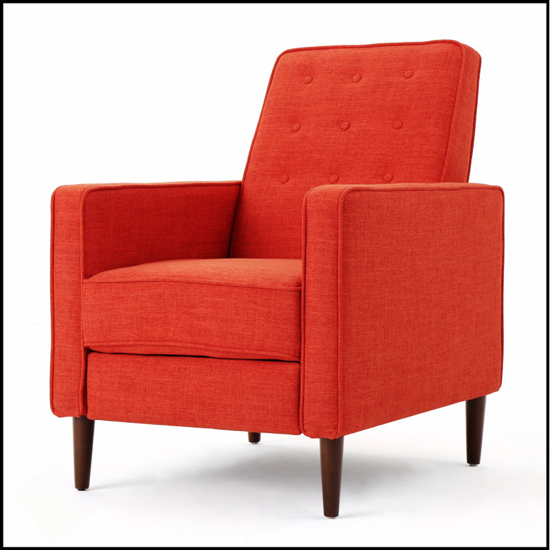 Mid-Century Modern Recliner With Slightly Pleated Back And Birch Legs For Ultimate Comfort And Style, Orange 