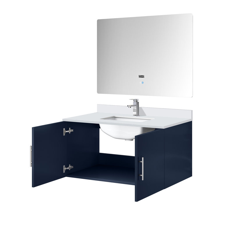 Meuble-lavabo bleu marine 36 po X 22 avec comptoir en marbre de culture, robinet et miroir à DEL, Marine
