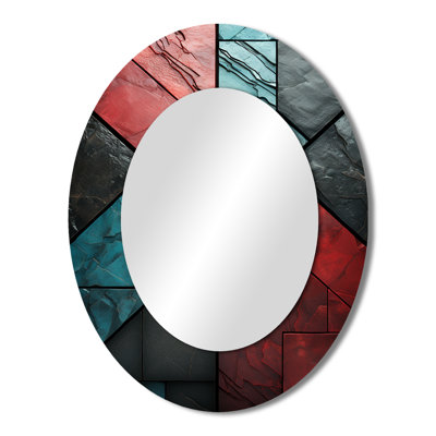 Blue And Red Chevron Tiles Elegance III - Bold & Eclectic Modern Oval Wall Mirror