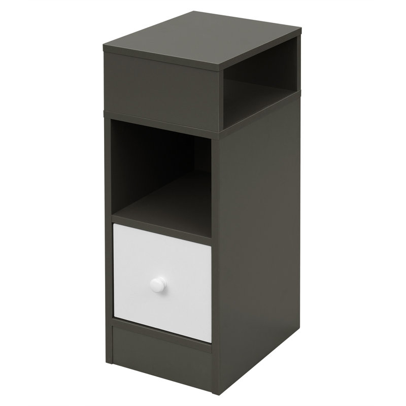 Bedside Table, Nightstand With 2 Open Compartments And 1 Drawer, Night Table, Space Saving Cabinet For Bedroom, Living Room, Chipboard, 25X30X66Cm
