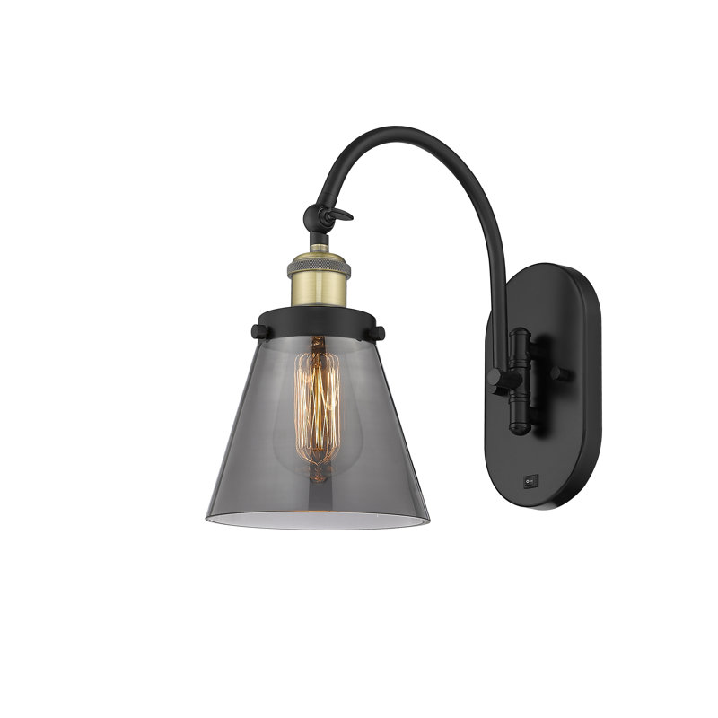 Applique murale 1 lumière 6 "avec bras pivotant 6" Shauna Cone, DEL, Fumée plaquée, Noir / laiton antique