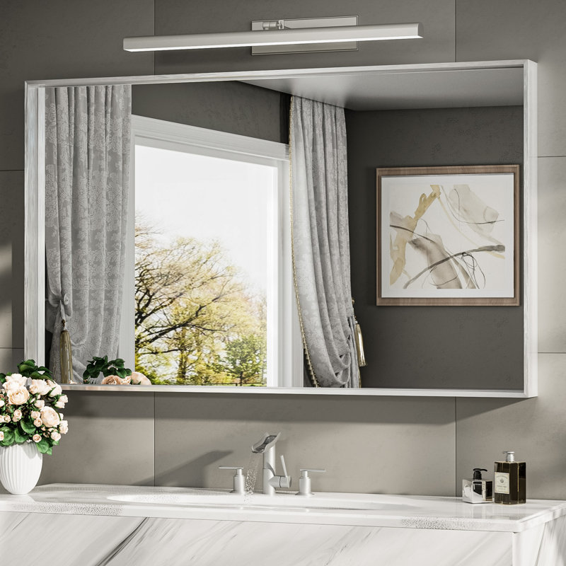 Rectangle Bathroom Vanity Mirror with Aluminum Frame and Tempered Glass, Silver, 40" x 24"