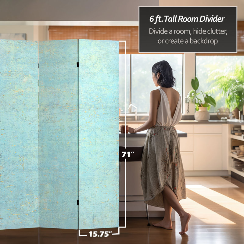 Wiens Turquoise Art Canvas Folding Screen, 6 ft