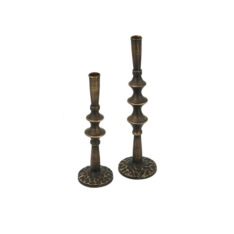 Set of 2 Sculptural Black Iron Candle Holder